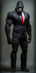 animal in a black suit with red tie, gorilla business man, generative ai