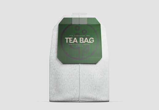 Tea Bag With Green Label Mockup