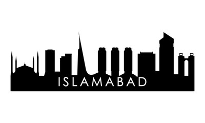 Islamabad skyline silhouette. Black Islamabad city design isolated on white background.