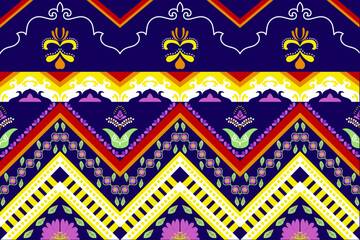 Motif geometric floral native traditional ethnic seamless pattern. Russian, Peruvian, American, African, Indian, Thai Styles. Design for fabric, sarong, textile, batik, carpet, clothing, fashion.