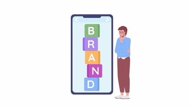 Animated digital branding strategy. Planning brand management strategy. 2D cartoon flat character 4K video footage on white with alpha channel transparency. Concept animation for web design