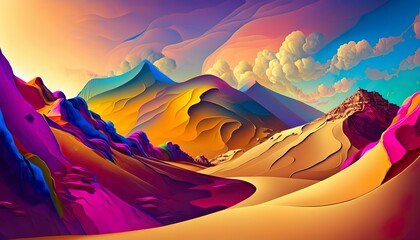 sunset in colorfull mountains (Generative AI)