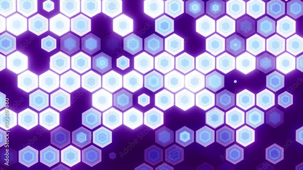 Poster futuristic white hexagonal hexagonal on purple background, glowing hexagonal animation background, a