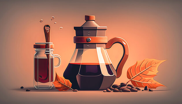 Composition with coffee maker on blurred background, generative Al.