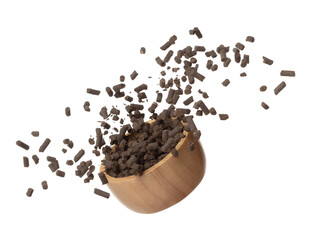 Fertilizer Organic natural fly fall in wooden bowl, tube compost fertilizer for planting float in...