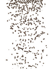 Fototapeta premium Fertilizer Organic natural fly fall explosion, tube compost fertilizer for planting float in air. Organic fertilizer throw in mid air. White background isolated high speed freeze motion