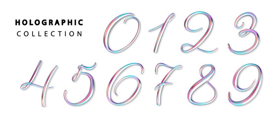 Holographic 3d realistic numbers isolated. Metallic number from zero to nine. Design element for festive party decoration. PNG