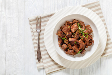 seared juicy new york strip steak bites
