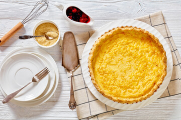 Classic chess pie in baking dish, top view