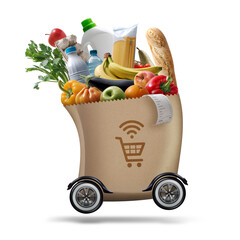 Fototapeta na wymiar Automated grocery bag on wheels