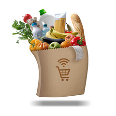 Fototapeta na wymiar Automated grocery bag delivering groceries