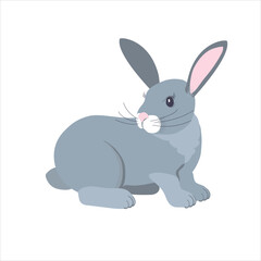An attractive grey rabbit highlighted on a white background. Designer rabbit graphics for printing on invitations, holiday posters. Easter bunny. Vector.