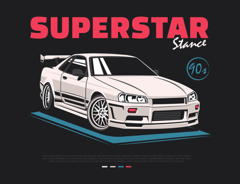 printed use t-shirt design with 90s car modification vector image