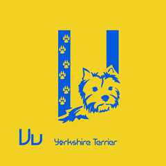 Unusual decorative font with a stylized image of a Yorkshire terrier. Typography with dogs based on gestalt design. Decoration with animals.