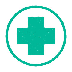 Green medical cross icon. Medicinal and pharmacy sign. Rubber stamp style