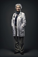 Fototapeta premium Old Woman medical worker. Full body shot of a Old woman Doctor photos style generative ai