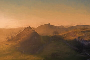Naklejka premium Digital painting of a sunset on Parkhouse Hill and Chrome Hill