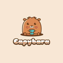 mascot illustration of Cute Kawaii Capybara holding phone