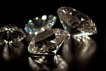Shiny diamonds on black table - obrazy, fototapety, plakaty