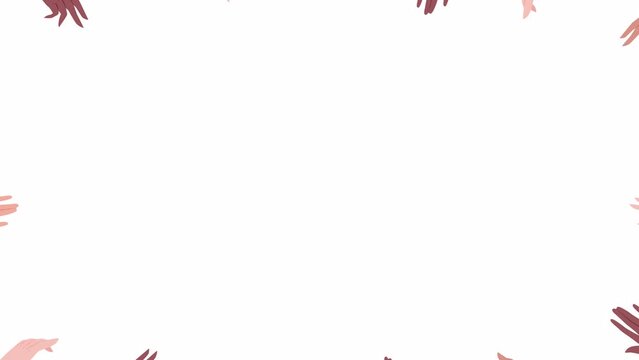 Animated stretching hands frame. Extend arms forward together. Charity. Flat color border 4K video footage with alpha channel. 2D background template animation with copy space for text, image