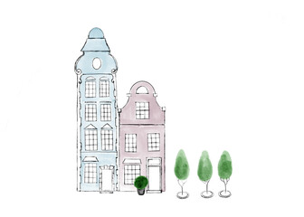illustration of baroque houses