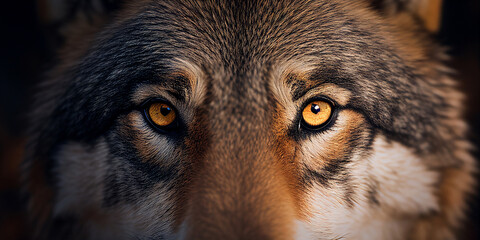 Close-up animal portreit. Animal eyes, Wolf eyes