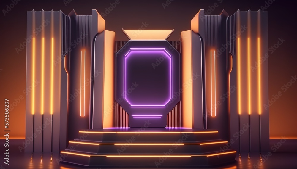 Aufkleber futuristic portal. science fiction podium, pedestal, platform. modern empty cyberpunk space. technol