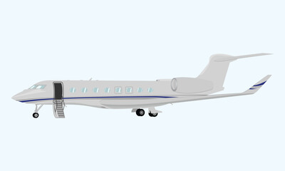 Airplane Illustration, Private Jet, Civil Business Jet Aircraft Flat Design.