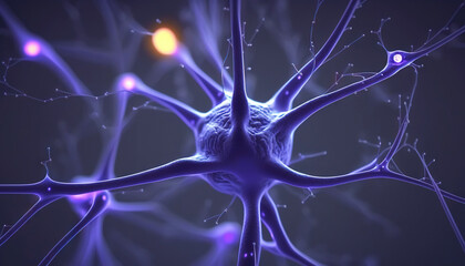 Closeup of neuron cells in the brain. Neurons connected with a net to form a mind. Generative AI