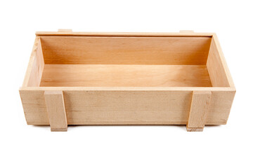 Wooden box isolated on a white background.