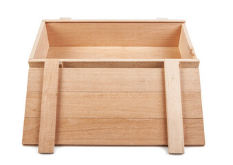 Wooden box isolated on a white background.