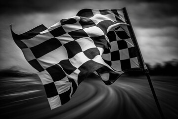 Race chequered flag at a competition. Generative AI.  - obrazy, fototapety, plakaty