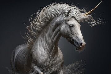 Fototapeta na wymiar Majestic unicorn on a dark background. Generative Ai. 