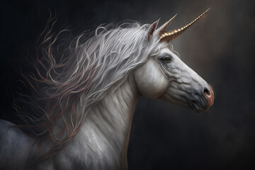 Obraz na płótnie Canvas Majestic unicorn on a dark background. Generative Ai. 