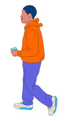 Boy with buzz cut walking