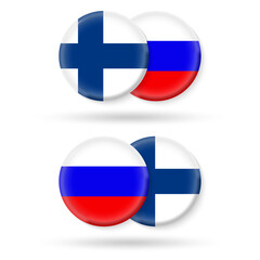 Russia and Finland flags. Finnish and Russian national symbols. Hand holding waving flag. Vector illustration.