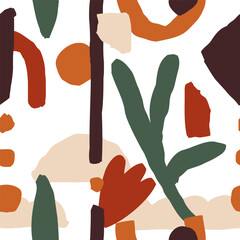 Abstract seamless pattern with random organic shapes. Creative collage contemporary print. Modern vector background for fabric, textile, wallpaper
