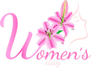 Women's day design with flowers and wowen face. International women's day, 8 march. Vector illustration.