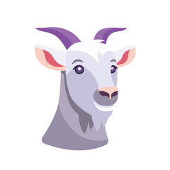 Cute goat vector flat illustration isolated on white background. goat cartoon design character. Farm milk logo.