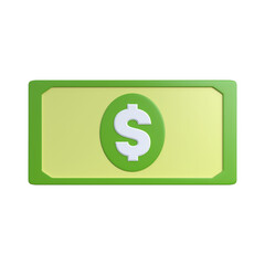 3D illustration of green dollar note with white dollar symbol