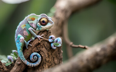 Chameleon / lizard - Photo of a beautiful Chameleon / Colorfull / Copy Space / Blank Text