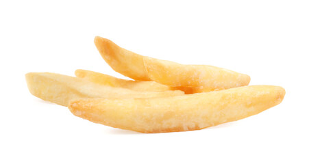 Delicious fresh french fries on white background
