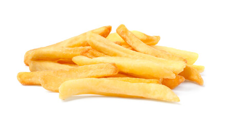 Delicious fresh french fries on white background