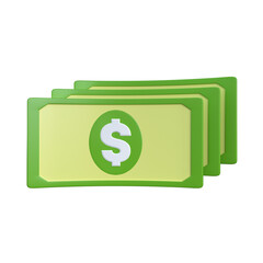 3D illustration of three dollar notes