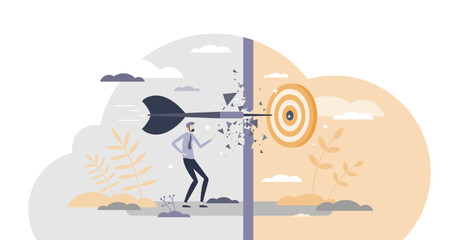 Achieving goals with success after obstacle breakthrough tiny person concept, transparent background.