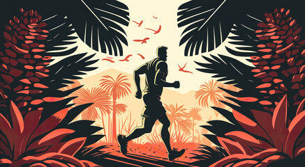 Obraz na płótnie Canvas A young man jogging in nature, generative Al.