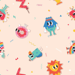 Vector Modern Abstract Palyful Shapes Children Design on Graph Checks seamless pattern background. Perfect for web design, fabric, scrapbooking and wallpaper projects.