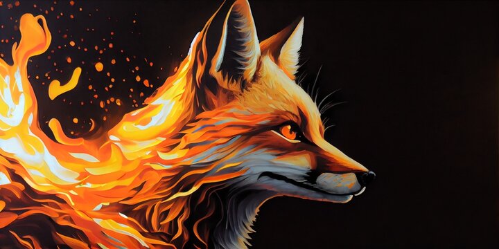 Fire Fox In Acrylic Painting Style Generative AI