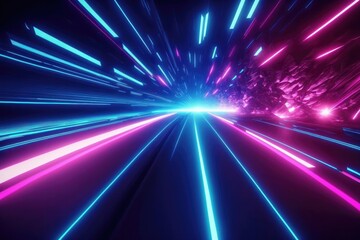 Obraz premium Futuristic Flux. Abstract Neon Blue and Pink Background. Generative Ai