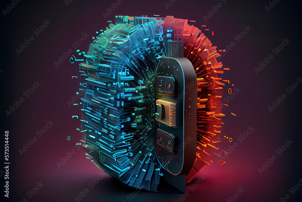 Aufkleber cybersecurity padlock, digital lock on technology network data protection. generative ai